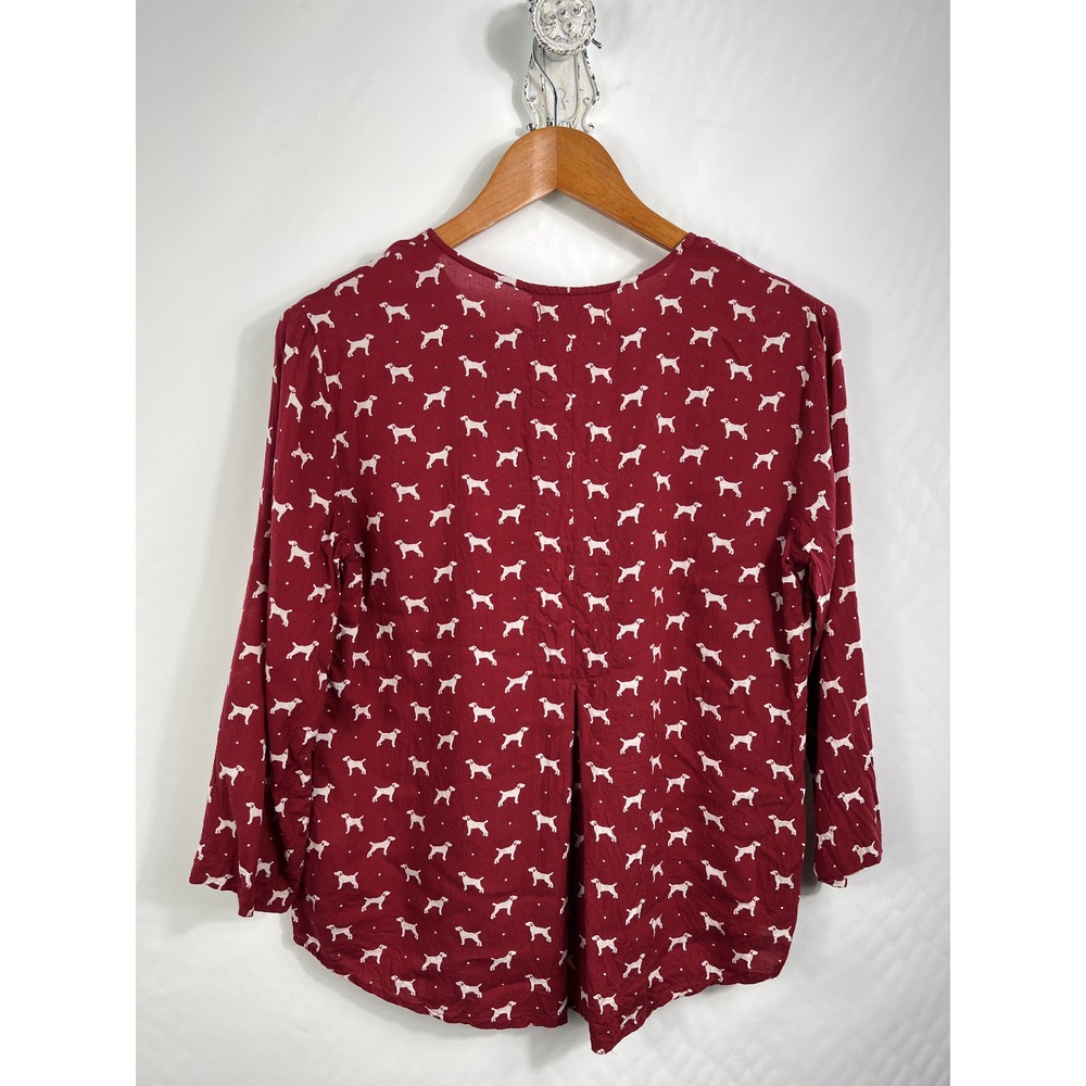 Anthropologie Porridge Dog Print Cotton‎ 3/4 Sleeve Blouse M Button Front - Picture 2 of 6